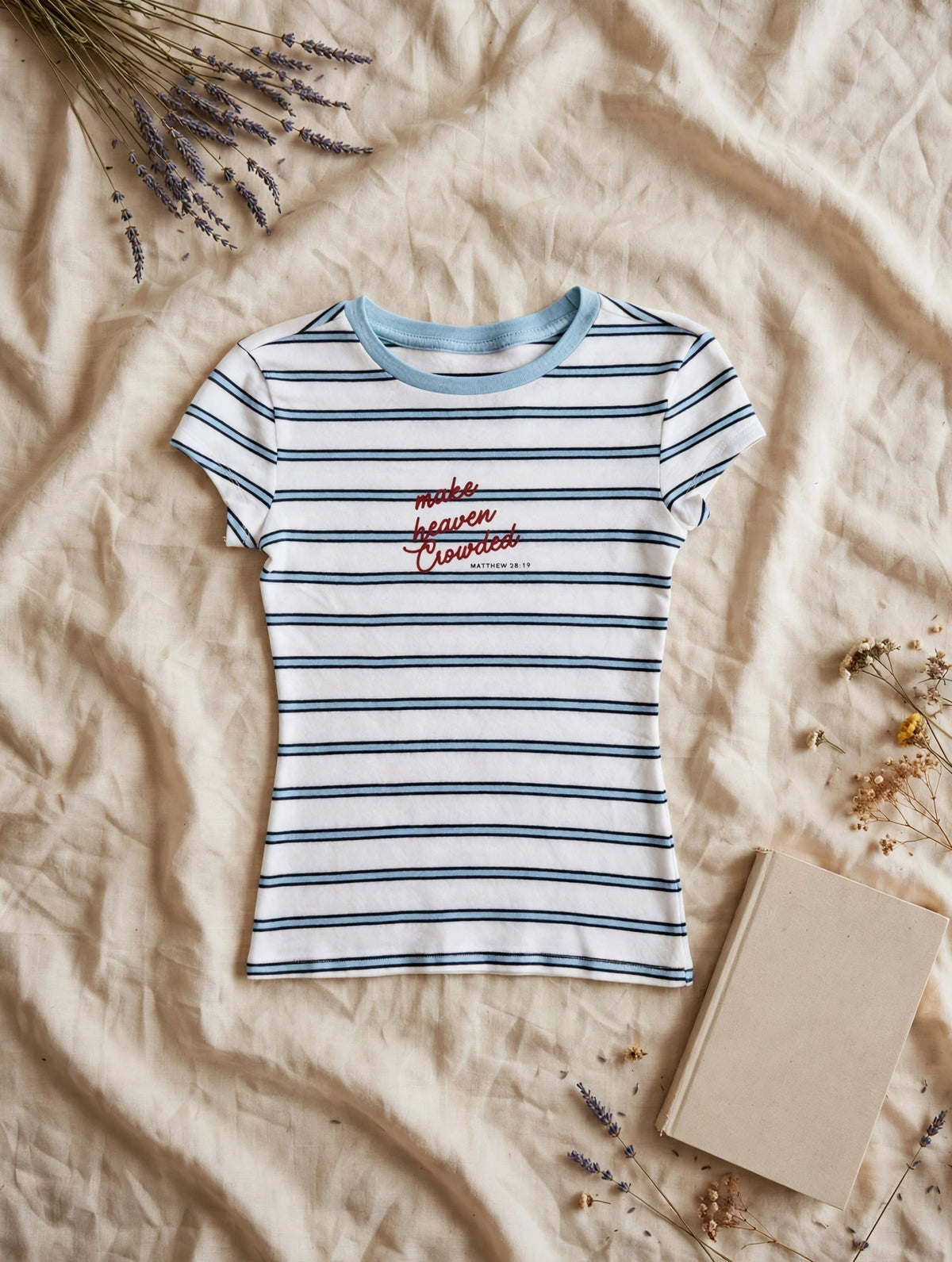 Make Heaven Crowded striped tee flat lay