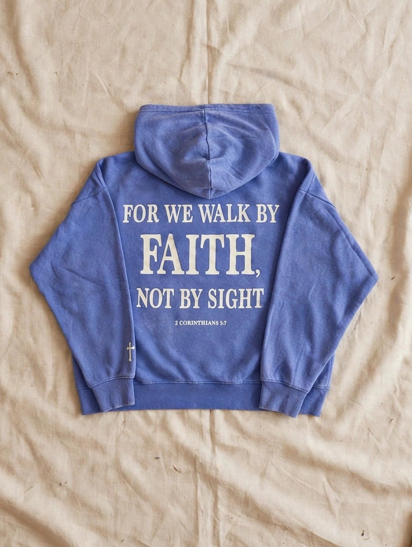 Walk by Faith hoodie flat lay