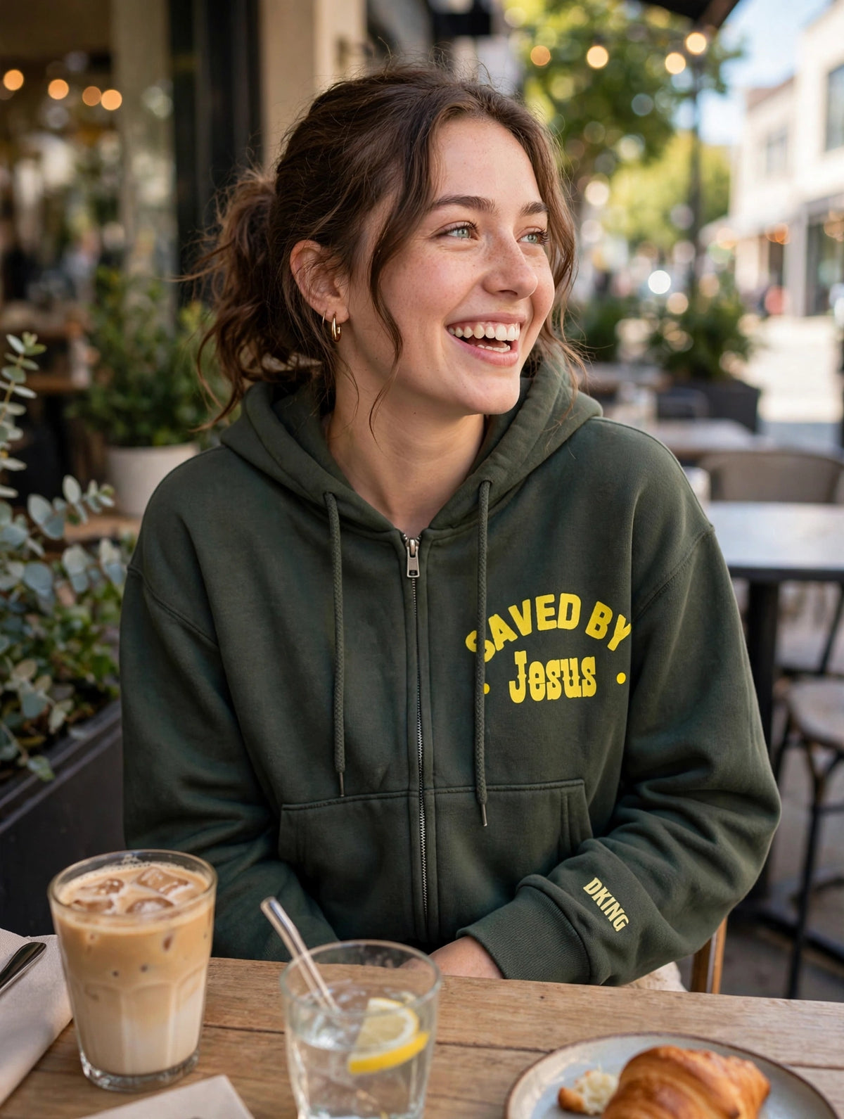 Saved by Jesus cropped zip-up hoodie lifestyle
